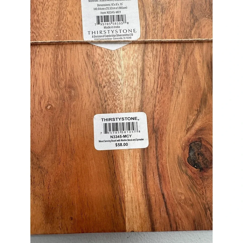 Thirstystone Acacia Wood Serving‎ Board Marble Inlay Detail Spreader Charcuterie